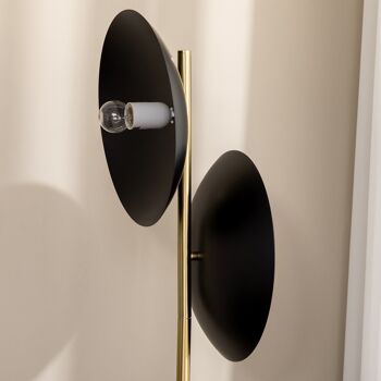 Lampadaire disques noir design contemporain H. 160 cm mât métal doré base marbre noir 5