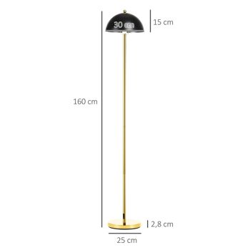 Lampadaire design néo-rétro coupole max. 40 W métal doré noir 3