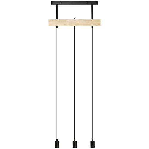 Lustre suspension style industriel 3 lampes 40 W max. hauteur réglable dim. 50L x 8l x 33H cm métal noir bois hévéa