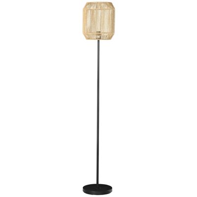 Cozy style wicker-look floor lamp 40 W max. H. 158 cm black metal pole base lampshade hand-braided paper cord