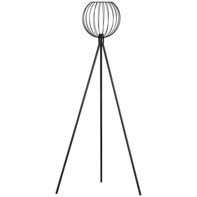 Industrial style tripod floor lamp 40W max. black spherical wired metal lampshade