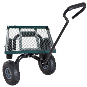 Chariot de transport jardin remorque à main charrette à bras 4 roues charge max. 150 Kg métal vert 5