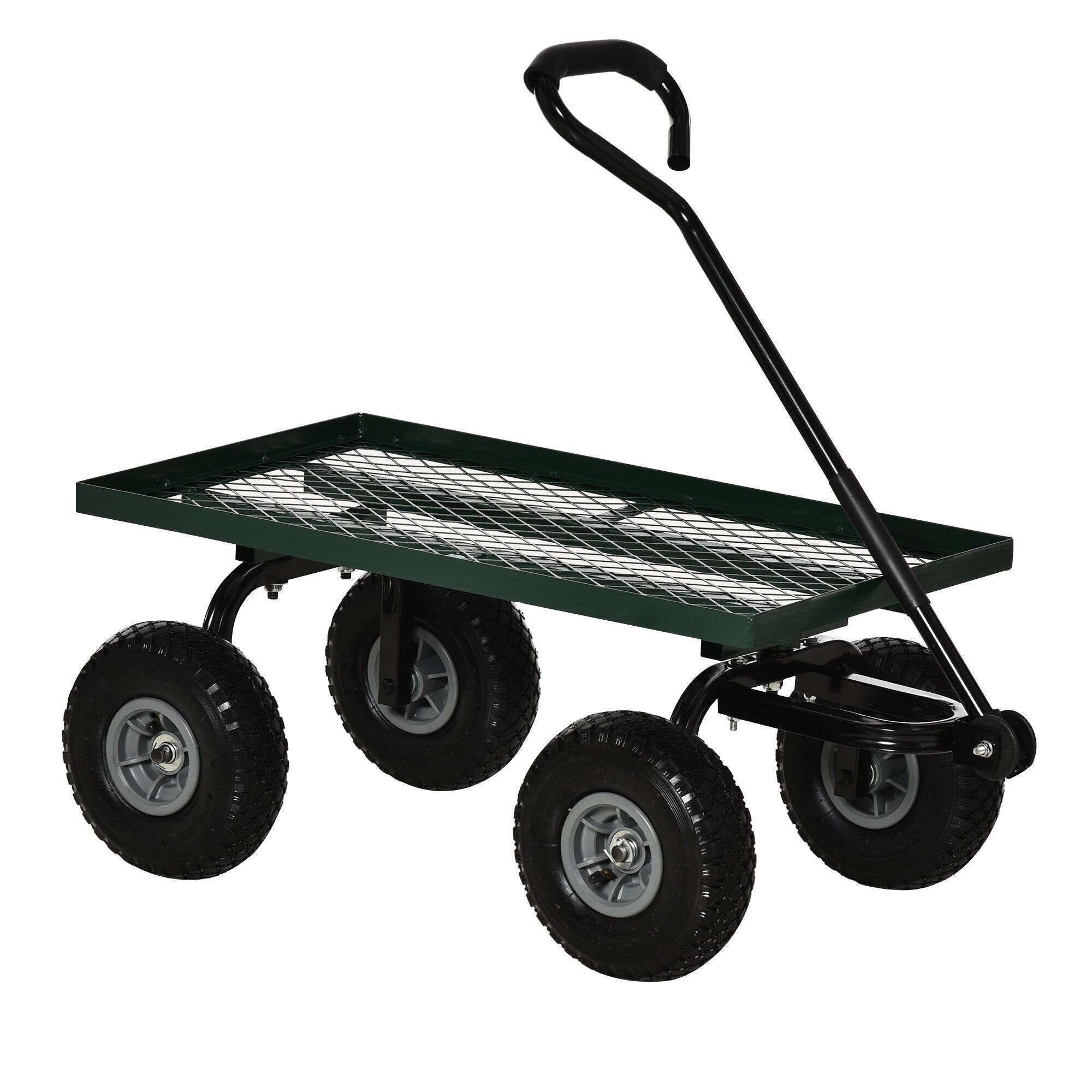 Carrello da trasporto da giardino carrello a rimorchio a mano 4 ruote 94L x 48,5L x 100H cm max. 150 Kg di metallo verde