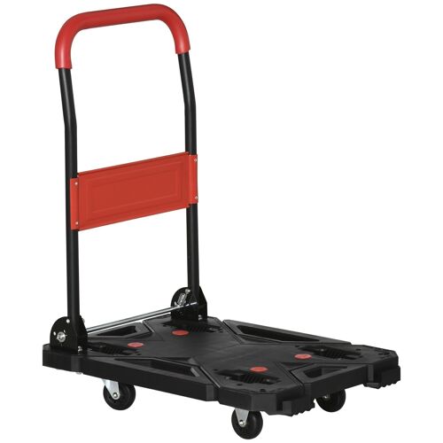 Chariot de manutention transport pliable - charge max. reco. 150 Kg - 4 roues - poignée moussée - acier PP rouge noir