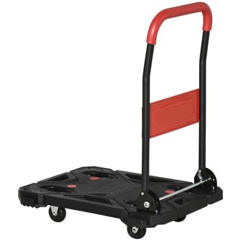 Chariot de manutention transport pliable - charge max. reco. 150 Kg - 4 roues - poignée moussée - acier PP rouge noir 4