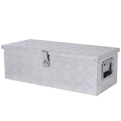 HOMCOM Aufbewahrungsbox – Werkzeugkiste aus Aluminium – Werkzeugkiste aus Aluminium. einziehbare Griffe mit Schlüsselschloss, Maße 76L x 33B x 25H cm