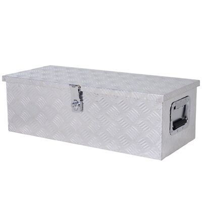 HOMCOM Boite de rangement - boîte à outils en aluminium - caisse à outil alu. poignées rétractables verrouillage clé dim. 76L x 33l x 25H cm