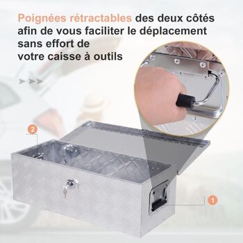 HOMCOM Boite de rangement - boîte à outils en aluminium - caisse à outil alu. poignées rétractables verrouillage clé dim. 76L x 33l x 25H cm 4