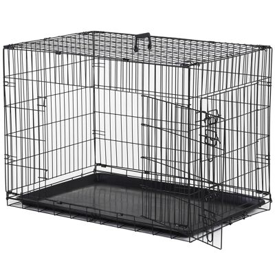 Cage folding transport box for dog in black metal 91 x 61 x 67 cm