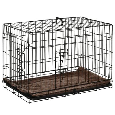 Folding transport cage for dogs handle, removable tray, cushion provided 76 x 53 x 57 cm black