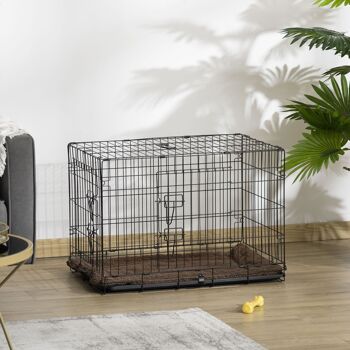 Cage de transport pliante pour chien poignée, plateau amovible, coussin fourni 76 x 53 x 57 cm noir 2