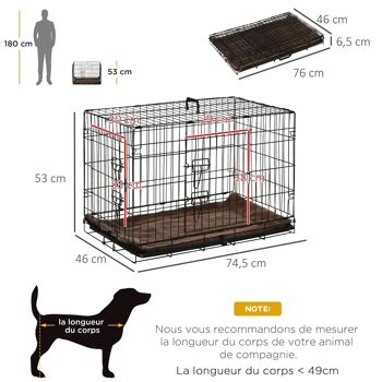 Cage de transport pliante pour chien poignée, plateau amovible, coussin fourni 76 x 53 x 57 cm noir 3