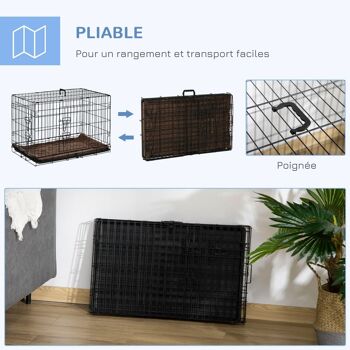 Cage de transport pliante pour chien poignée, plateau amovible, coussin fourni 76 x 53 x 57 cm noir 4