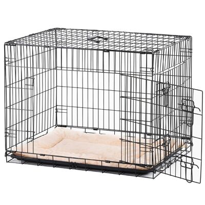 Cage folding transport box for dog in black metal 106 x 71 x 76 cm mattress provided