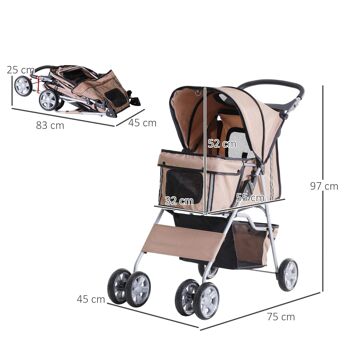 Poussette buggy pliable pour chiens tissu 600D Oxford imperméable 4 roues 3