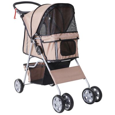Foldable Buggy Stroller for Dogs Waterproof 600D Oxford Fabric 4 Wheels Brown
