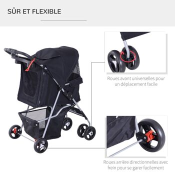 Poussette buggy pour chiens 75L x 46l x 94H cm pliable imperméable tissu 600D Oxford 4 roues 4