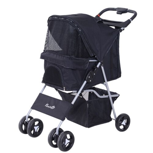 Poussette buggy pour chiens 75L x 46l x 94H cm pliable imperméable tissu 600D Oxford 4 roues noir