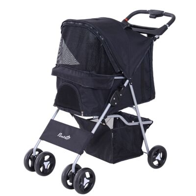 Buggy stroller for dogs 75L x 46W x 94H cm foldable waterproof 600D Oxford fabric 4 wheels black