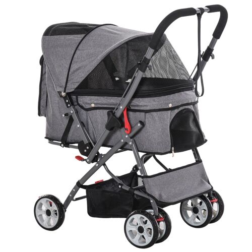 Poussette buggy pliable chien chat panier et sac de rangement attaches sécurité housse réglable poignée réversible acier Oxford