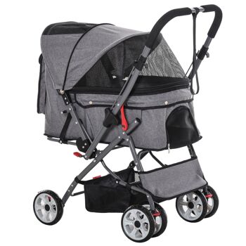 Poussette buggy pliable chien chat panier et sac de rangement attaches sécurité housse réglable poignée réversible acier Oxford 1