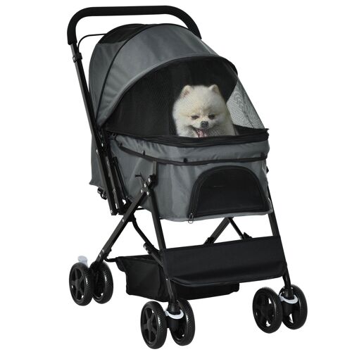 Poussette buggy pliable chien chat panier et sac de rangement attaches sécurité housse réglable poignée réglable acier Oxford