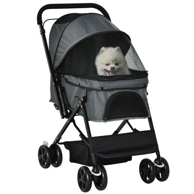 Foldable Buggy Stroller Dog Cat Basket and Storage Bag Safety Tethers Adjustable Cover Adjustable Handle Steel Oxford Gray