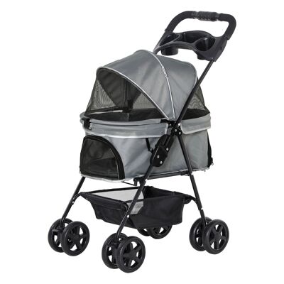 Faltbarer Buggy-Kinderwagen für Hunde und Katzen, Aufbewahrungskorb für Getränkehalter, wasserdicht, 300D-Oxford-Gewebe, 4 Räder, Grau