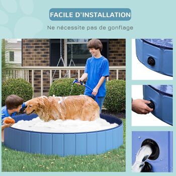 Piscine pour chien bassin PVC pliable anti-glissant facile à nettoyer diamètre 80 hauteur 20 cm bleu 4