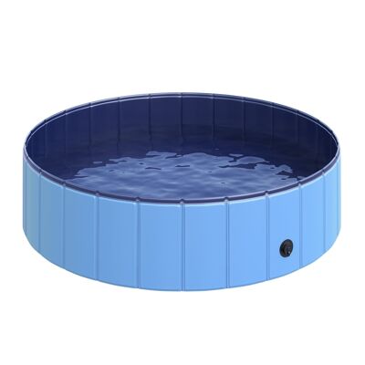 Swimming pool for dogs foldable basin drain plug non-slip bottom diameter 1.20 m blue