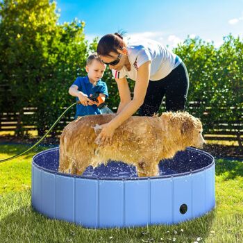 Piscine pour chiens bassin pliable bouchon vidange fond antidérapant diamètre 1,20 m bleu 2