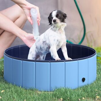 Piscine pour chien bassin PVC pliable anti-glissant facile à nettoyer diamètre 100 cm hauteur 30 cm bleu 2