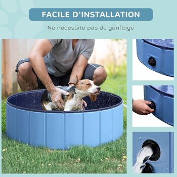 Piscine pour chien bassin PVC pliable anti-glissant facile à nettoyer diamètre 100 cm hauteur 30 cm bleu 4