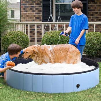 Piscine pour chien bassin PVC pliable anti-glissant facile à nettoyer diamètre 160 cm hauteur 30 cm bleu 2