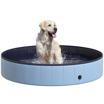 Piscine pour chien bassin PVC pliable anti-glissant facile à nettoyer diamètre 160 cm hauteur 30 cm bleu 4