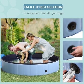 Piscine pour chien bassin PVC pliable anti-glissant facile à nettoyer diamètre 160 cm hauteur 30 cm bleu 5