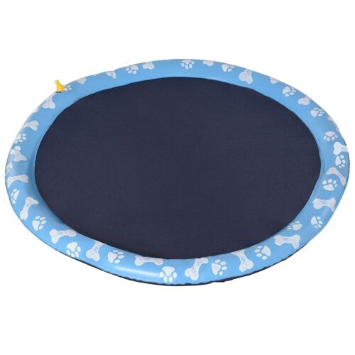 Piscine tapis à jet d'eau pour chien - Ø 1,5 m - pliable, facile à transporter - PVC bleu motifs os pattes