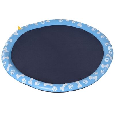 Swimming pool with water jet mat for dogs - Ø 1.5 m - foldable, easy to transport - blue PVC with bone paw patterns