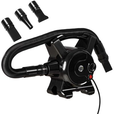 Secador de pelo para mascotas de 2400 W - Velocidad ajustable en temperatura - 3 puntas - Negro