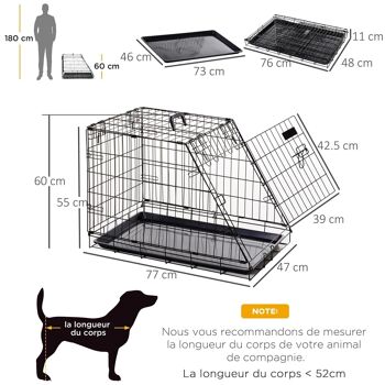 Cage de transport pour chien taille L dim. 76L x 48l x 55H cm métal noir 3