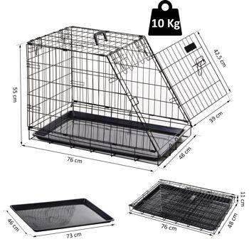 Cage de transport pour chien taille L dim. 76L x 48l x 55H cm métal noir 4