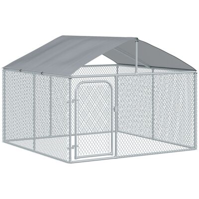 Outdoor kennel with roof for dogs 5 m² - fenced park 230 x 230 x 175 cm - covered area - galvanized steel