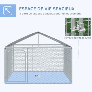 Chenil extérieur avec toit pour chien 5 m² - parc grillagé 230 x 230 x 175 cm - espace couvert - acier galvanisé 4