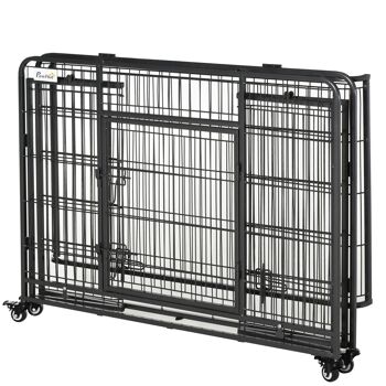 Cage pour chien pliable cage de transport sur roulettes 2 portes verrouillables plateau amovible dim. 109,5L x 71l x 78H cm métal gris noir 4