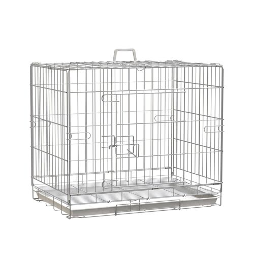 Cage pour chien pliable - plateau excrément coulissant - 2 portes verrouillable, poignée - dim. 61L x 43l x 50H cm - fer galvanisé PP blanc