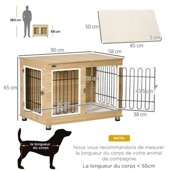 Cage pour chien sur pied - 2 portes verrouillables, coussin déhoussable inclus - acier filaire noir panneaux aspect bois clair 3