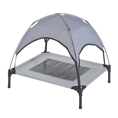 Lit pour chien chat sur pieds lit de camp lit surélevé rafraîchissant velum anti-UV Oxford micro-perforé parasol et sac de transport inclus dim. 61L x 46l x 61H cm gris noir