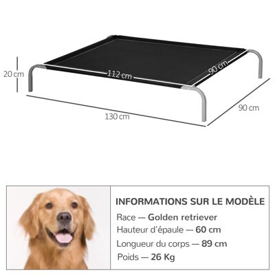 Sehr bequemes XXL-Hundekatzenbett auf Fuß, Maße: 130 L x 90 B x 20 H cm, schwarzes mikroperforiertes Textilene-Epoxidmetall