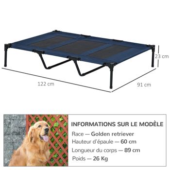 Lit sur pieds XXL pour chien chat lit de camp animal lit surélevé Oxford textilène micro-perforé dim. 122L x 92l x 23H cm bleu 3