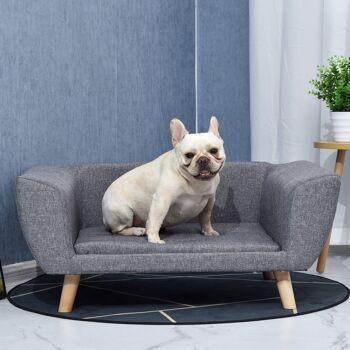Canapé chien lit pour chien design scandinave coussin moelleux pieds bois massif dim. 87 x 61 x 36 cm polyester gris 4